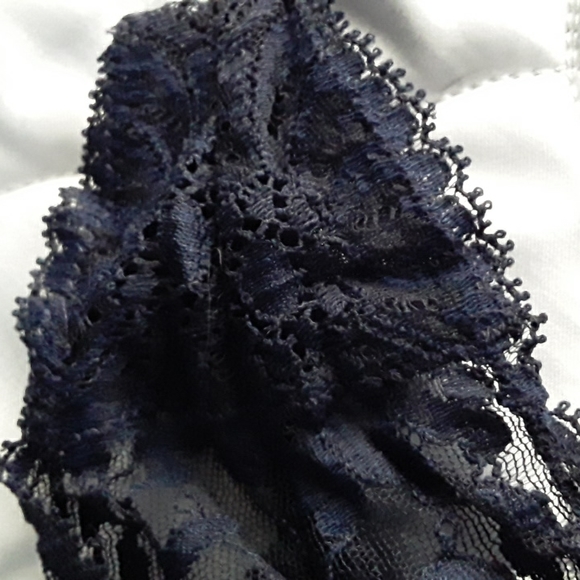 90s La Perla Bustier & Thong, Pleated (Plisse), Dark Navy, Sz 32 & 2  ITALY - Picture 11 of 16
